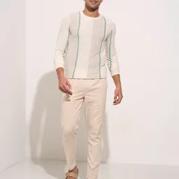 7 Alt by Pantaloons Beige Slim Fit Self Design T-Shirt image 5