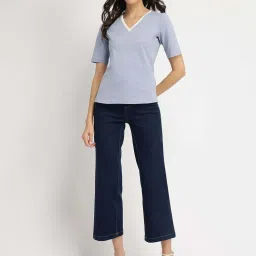 Fablestreet Blue Cotton V-Neck T-Shirt image 5