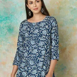 Melange by Lifestyle Blue Printed Straight Kurti-image-9