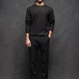 Rare Rabbit Black Relaxed Fit Embroidered Sweatshirt image 5