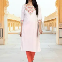 Aurelia Off-White Rayon-Viscose Embroidered Kurti image 5