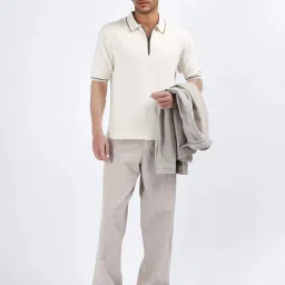 Rare Rabbit Off White Regular Fit Textured Polo T-Shirt image 5