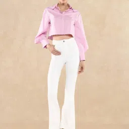 RAREISM Pink Cotton Solid Long Sleeves Top image 5