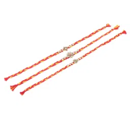 NVR Men Set of 3 Red & Yellow Kundan Studded Floral Design Thread Rakhi Combo image 5