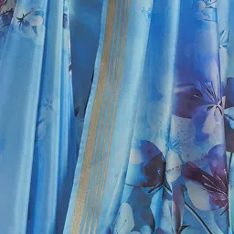 Satrani Blue Floral Print Saree With Unstitched Blouse image 5