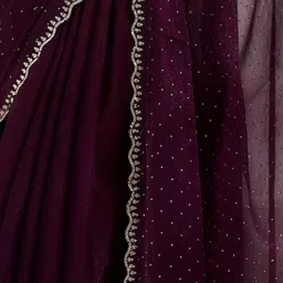 Satrani Purple Embellished Saree With Unstitched Blouse image 5