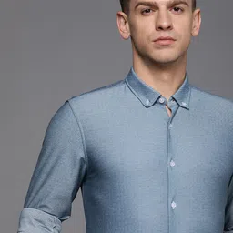 Louis Philippe Permapress Men Teal Green Slim Fit Geometric Printed Pure Cotton Wrinkle Free Formal Shirt-picture-34