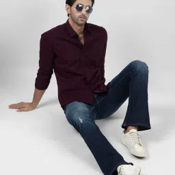 Numero Uno Dark Purple Slim Fit Solid Shirt image 5