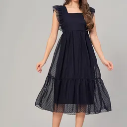 BAESD Women Self Design Crepe Fit & Flare Midi Dress image 1