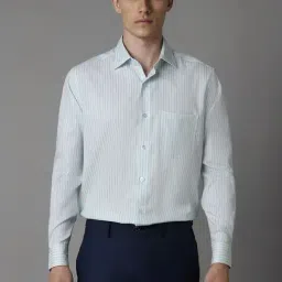 Louis Philippe Green Cotton Regular Fit Striped Shirt-image-51