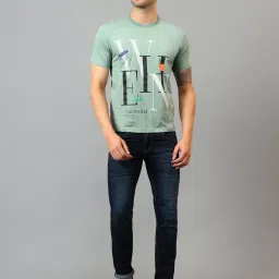 Cantabil Light Green Regular Fit Printed Crew T-Shirt image 5