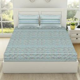 Spaces Gypsy Abstract Blue 144 TC Cotton Double Bedsheet With 2 Pillow Covers-picture-24