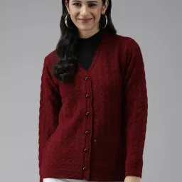 Cayman Maroon Woolen Textured Cardigan-picture-11
