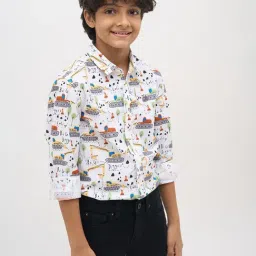 Jack & Jones Junior Boys Bright White Cotton Abstract Print Regular Fit Shirt image 5