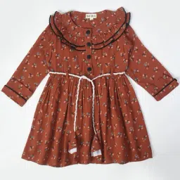 Bella Moda Kids Brown Floral Print Full Sleeves Fit & Flare Dress-picture-15