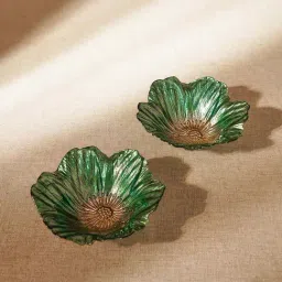 Pure Home and Living Green & Gold Glass Floral Shaped Small Bowls (0.2 L) - Set of 2-picture-29