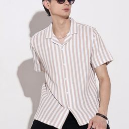 SHOWOFF Men Relaxed Fit Striped Cuban Collar Casual Shirt-picture-25