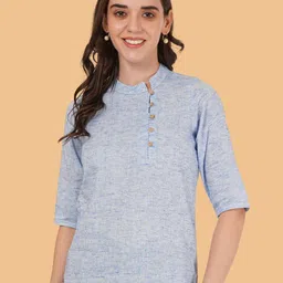 brownverse BrownverseWomen Mandarin Collar Cotton Top-picture-15