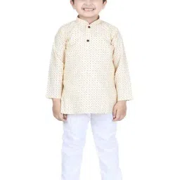AJ Dezines Kids Yellow Cotton Printed Full Sleeves Kurta Set-image-24