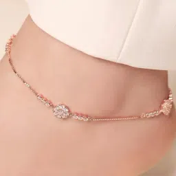 Zavya Floral Aura Rose Gold Plated CZ 925 Sterling Silver Anklet-picture-30