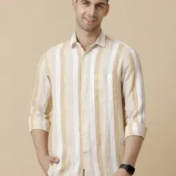 Linen Club Brown Linen Regular Fit Striped Shirt-image-13
