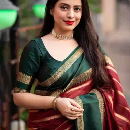 Anjaneya Sarees Red Silk Woven Saree With Unstitched Blouse image 3