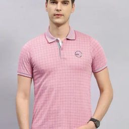 Monte Carlo Pink Regular Fit Checks Polo T-Shirt-picture-3