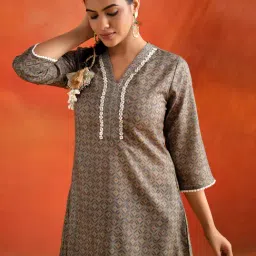 Jaipur Kurti Brown Printed A-Line Kurta image 5