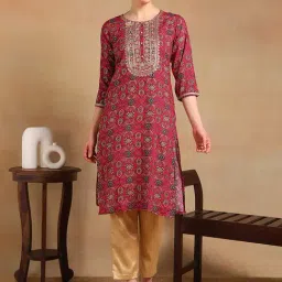 Vaamsi Pink Printed Straight Kurta-image-9