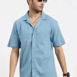 SHOWOFF Blue Cotton Relaxed Fit Shirt-image-82