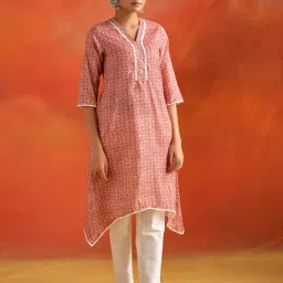 Jaipur Kurti Peach Printed A-Line Kurta image 4