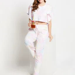 Clovia Multicolored Cotton Printed Crop Top Pyjamas Set image 5