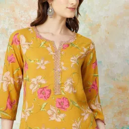 Melange By Lifestyle Yellow Regular Fit Floral Print Kurta image 5
