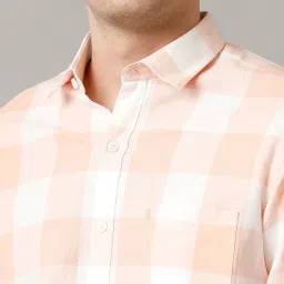 Cavallo By Linen Club Orange Linen Slim Fit Checks Shirt image 5