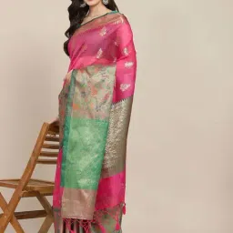Silk Land Pink Woven Saree With Unstitched Blouse-image-16