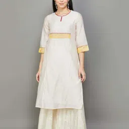 Melange by Lifestyle Off-White Embroidered Straight Kurta-image-58