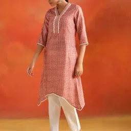 Jaipur Kurti Peach Printed A-Line Kurta image 3