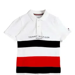 Tommy Hilfiger Kids White Logo Print Polo T-Shirt-image-62