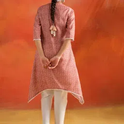 Jaipur Kurti Peach Printed A-Line Kurta image 2