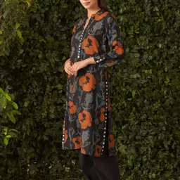 Lakshita Black Modal Floral Print Kurta image 4