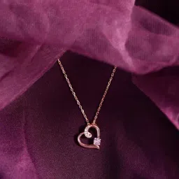Clara 925 Silver Rose Gold-Plated Swiss Zirconia Pink Heart Pendant with Chain Necklace-image-81