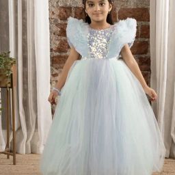 Ministitch Girls Sky Blue Flared Fit Party Gown-picture-48