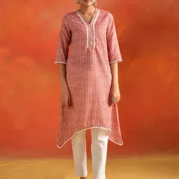 Jaipur Kurti Peach Printed A-Line Kurta-picture-21