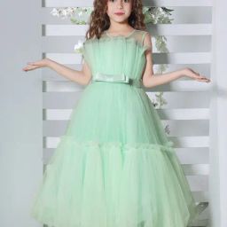 Ministitch Girls Sea Green Flared Fit Party Gown-picture-48