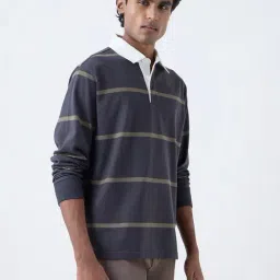 WES Casuals by Westside Black Stripe Relaxed-Fit Cotton-Blend Polo T-Shirt-picture-45