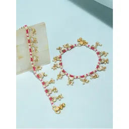 Zaveri Pearls Pink Crystals Beaded Crescent Shape Kundan Drop Anklets (2 Payals)-(ZPFK11553)-picture-21