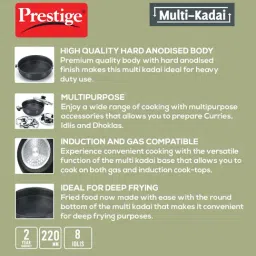 Prestige Black Aluminium 220 mm Kadai with Lid (2000 ml) - Set of 1 image 4