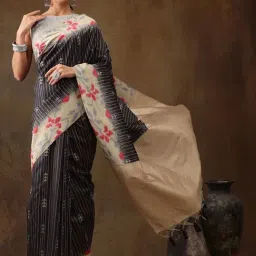 Silk Land Black Silk Printed Saree With Unstitched Blouse-picture-15