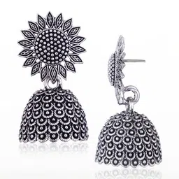 DIVASTRI Set Of 6 Silver-Plated Oxidised Dome Shaped Jhumkas image 5