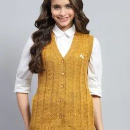 Monte Carlo Yellow Wool Blend Self Sleeveless Cardigan-image-45